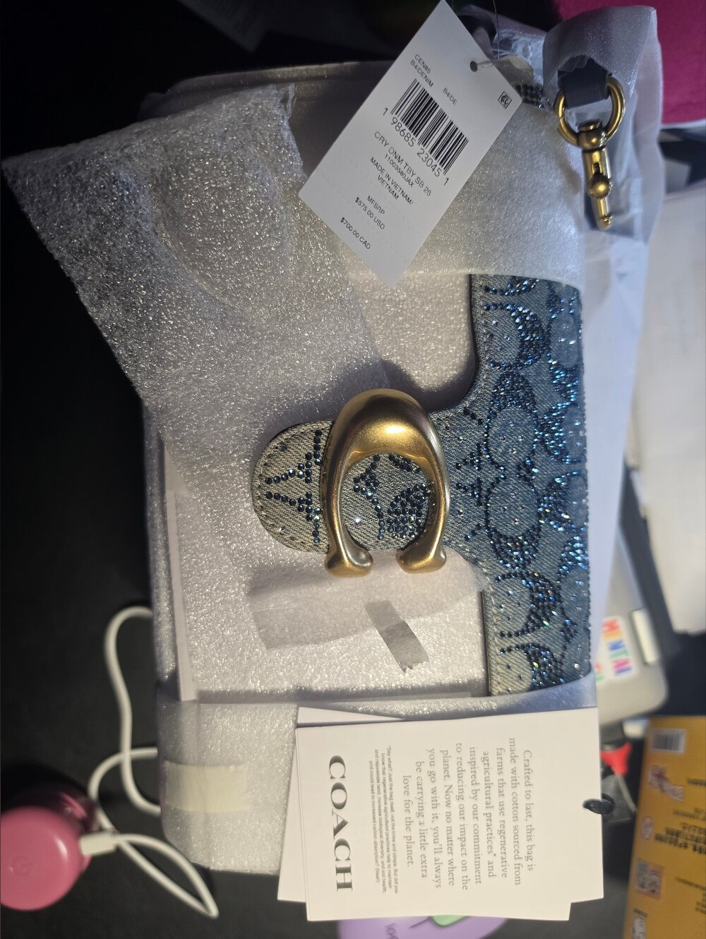 Coach Blue Denim Crystal Signature Tabby 26 Shoulder Bag
